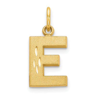 14k Yellow Gold Satin Diamond Cut Finish Letter E Initial Charm Pendant