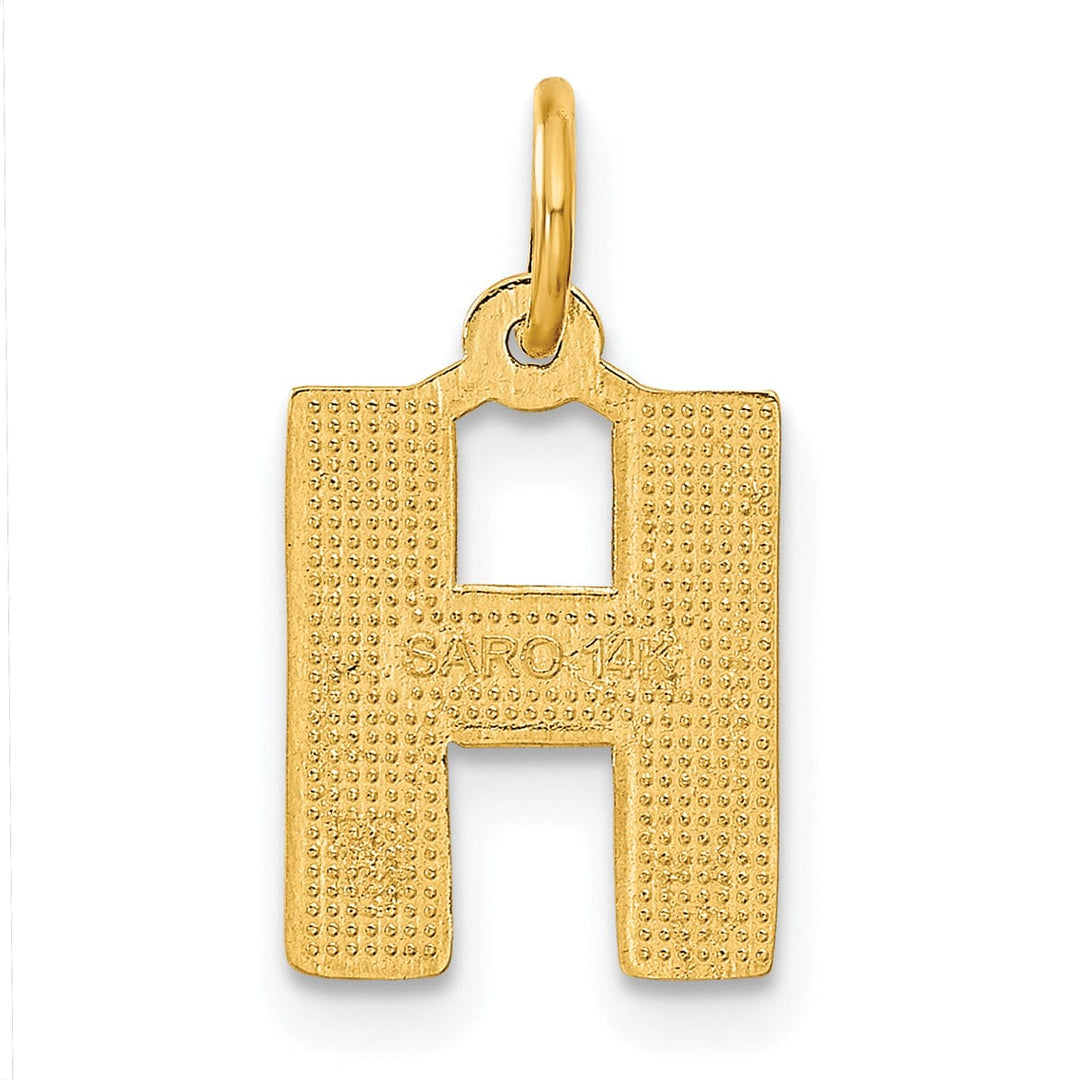 14k Yellow Gold Satin Diamond Cut Finish Letter H Initial Charm Pendant