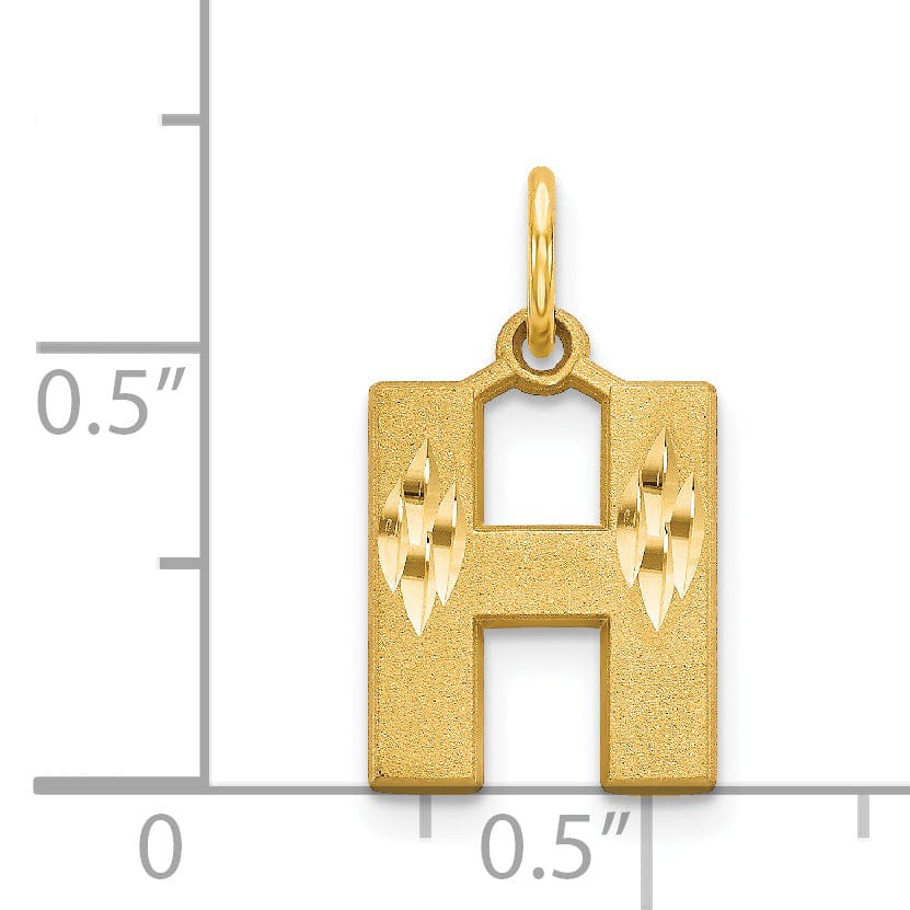14k Yellow Gold Satin Diamond Cut Finish Letter H Initial Charm Pendant