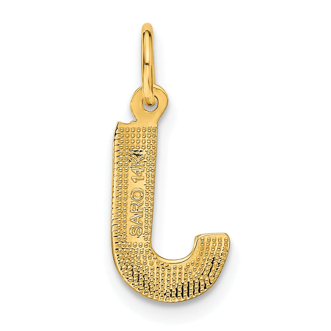 14k Yellow Gold Satin Diamond Cut Finish Letter J Initial Charm Pendant
