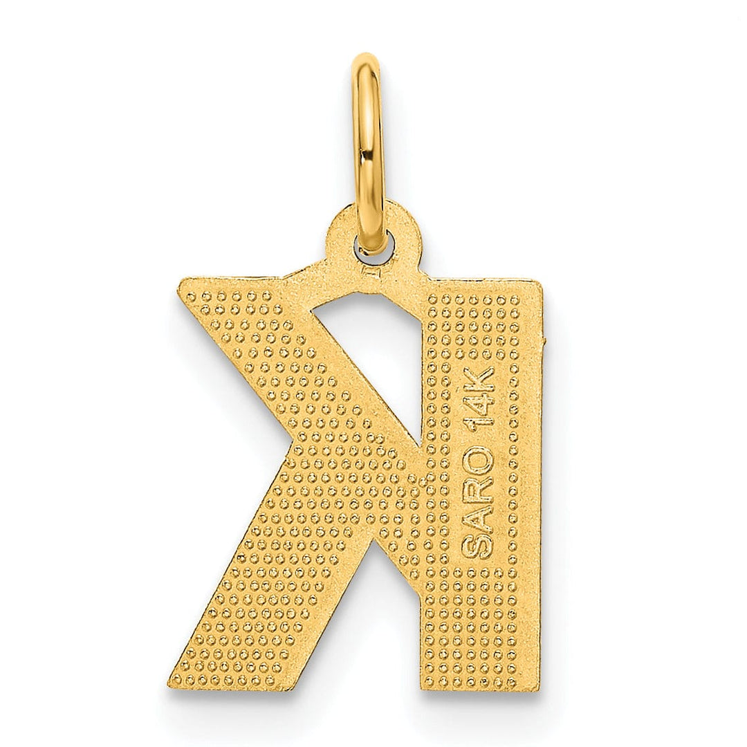 14k Yellow Gold Satin Diamond Cut Finish Letter K Initial Charm Pendant
