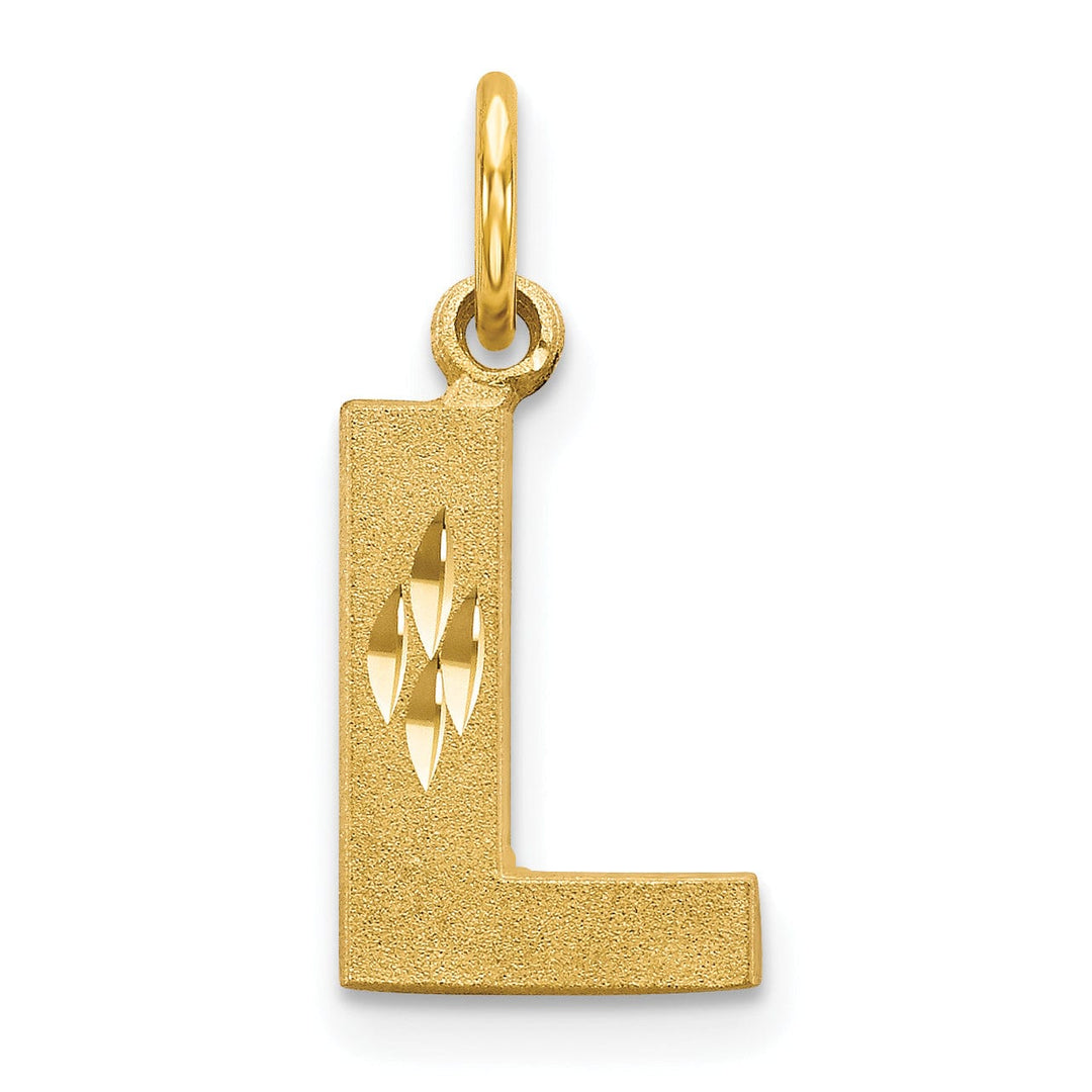 14k Yellow Gold Satin Diamond Cut Finish Letter L Initial Charm Pendant