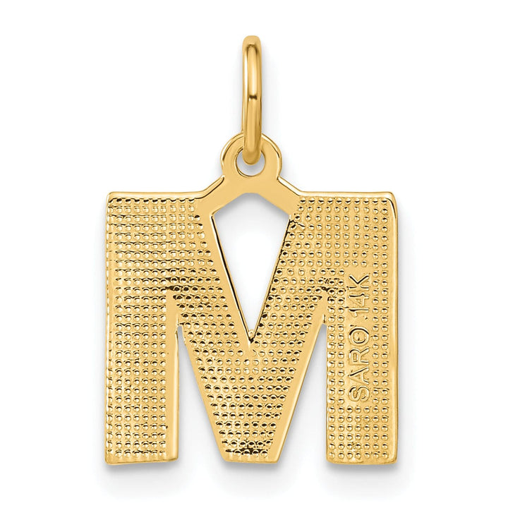 14k Yellow Gold Satin Diamond Cut Finish Letter M Initial Charm Pendant