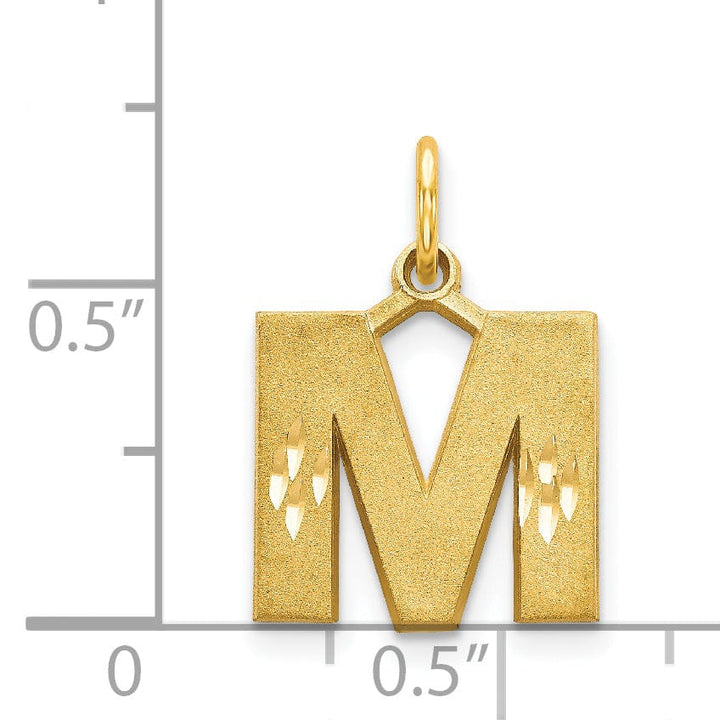 14k Yellow Gold Satin Diamond Cut Finish Letter M Initial Charm Pendant