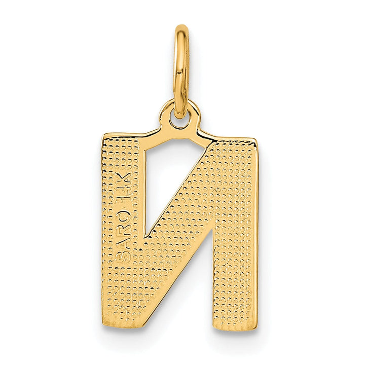 14k Yellow Gold Satin Diamond Cut Finish Letter N Initial Charm Pendant