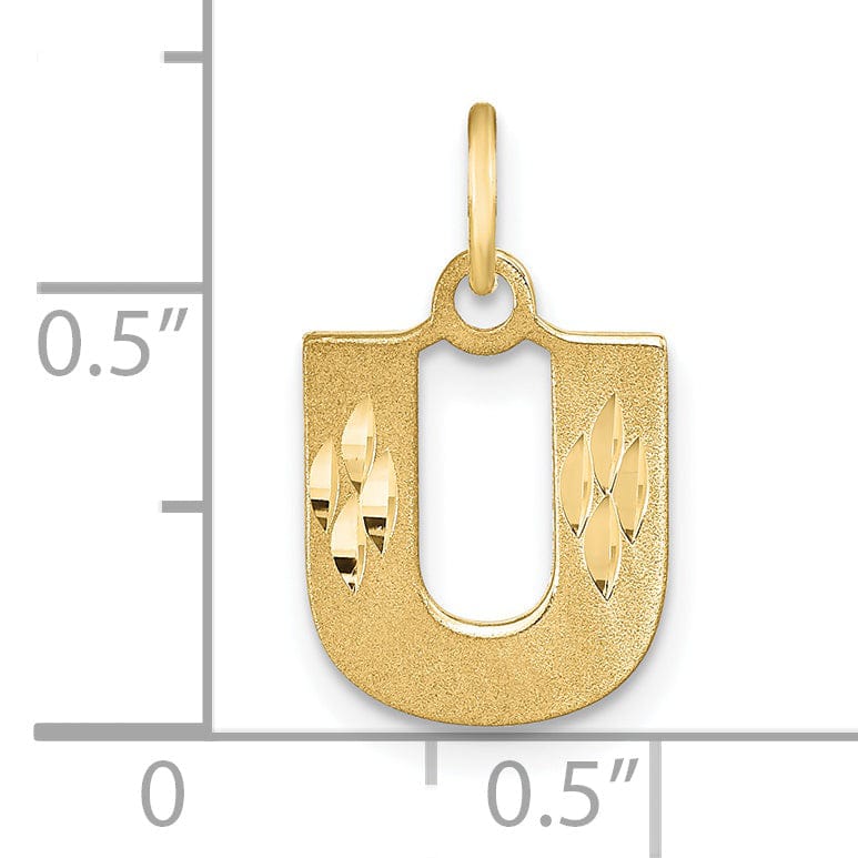 14k Yellow Gold Satin Diamond Cut Finish Letter U Initial Charm Pendant