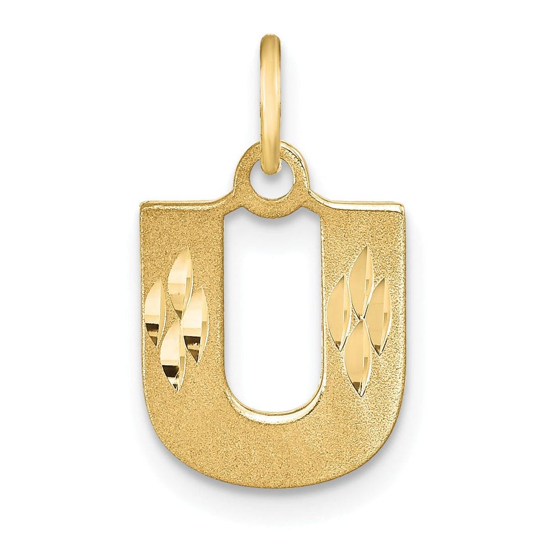 14k Yellow Gold Satin Diamond Cut Finish Letter U Initial Charm Pendant