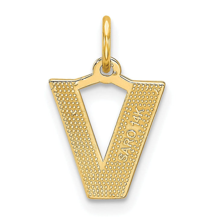 14k Yellow Gold Satin Diamond Cut Finish Letter V Initial Charm Pendant