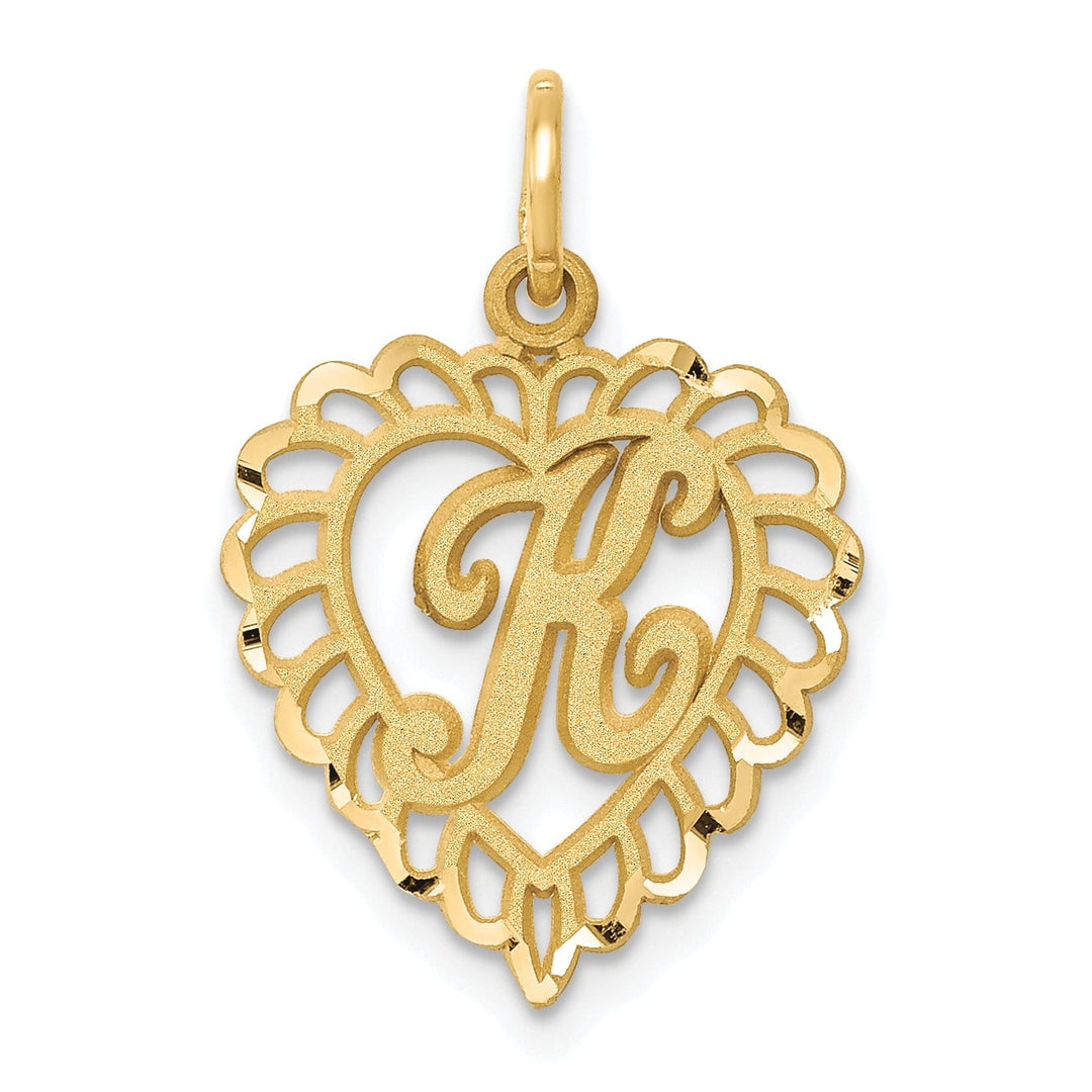 14k Yellow Gold Heart Shape Script Design Letter K Charm Pendant