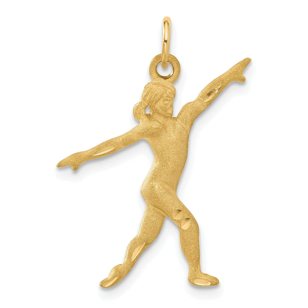 Solid 14 Yellow Gold Girl Gymnast Charm Pendant