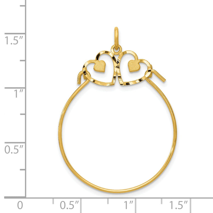 14k Yellow Gold Two Heart Design Charm Holder Pendant
