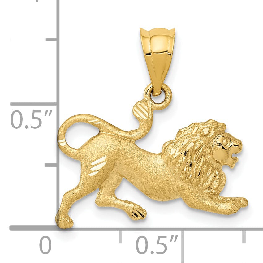 14k Yellow Gold Solid Satin Diamond Cut Finish Lion Charm Pendant