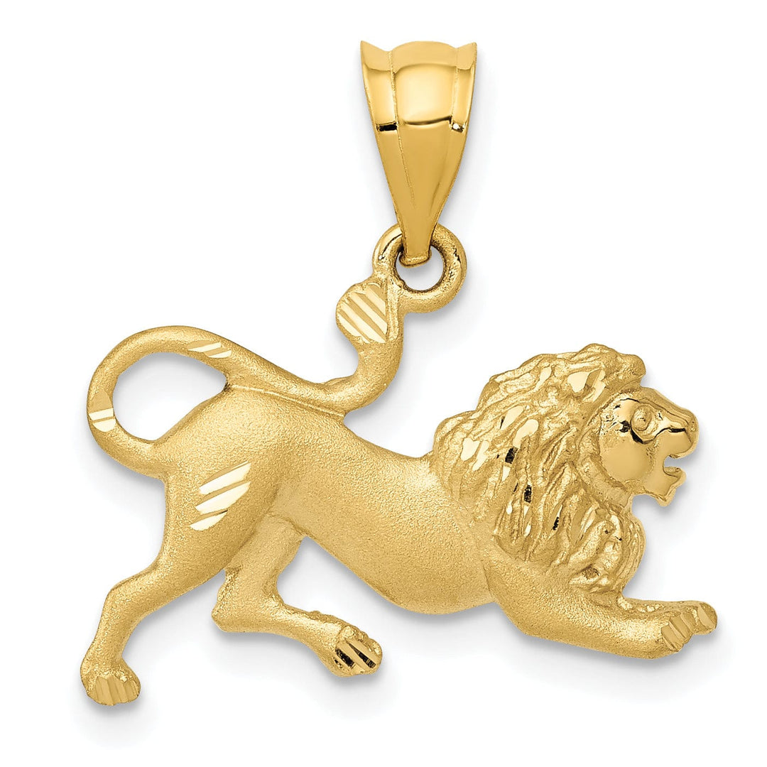 14k Yellow Gold Solid Satin Diamond Cut Finish Lion Charm Pendant