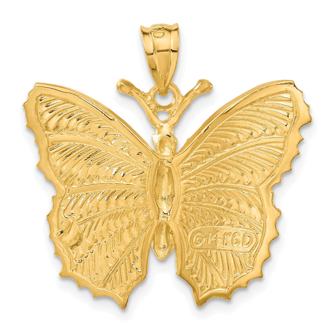 14k Yellow Gold Textured Back Casted Solid Polished Finish Butterfly Charm Pendant
