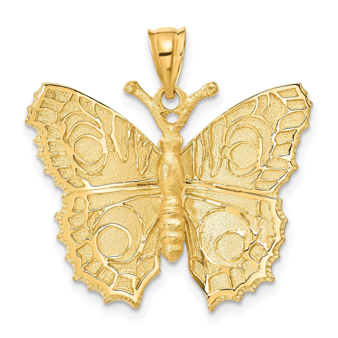14k Yellow Gold Textured Back Casted Solid Polished Finish Butterfly Charm Pendant