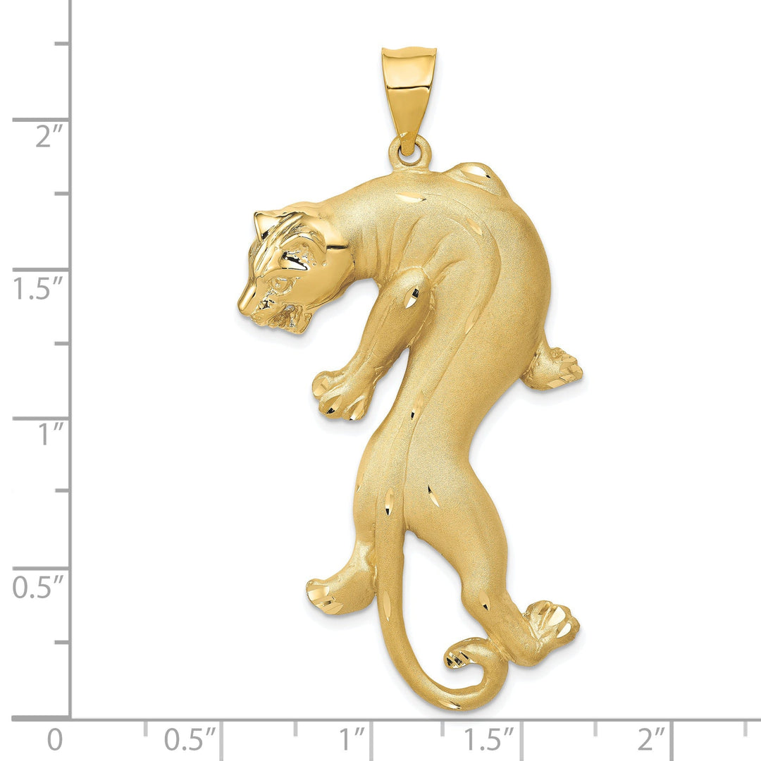 14k Yellow Gold Solid Satin Diamond Cut Finish Panther Charm Pendant