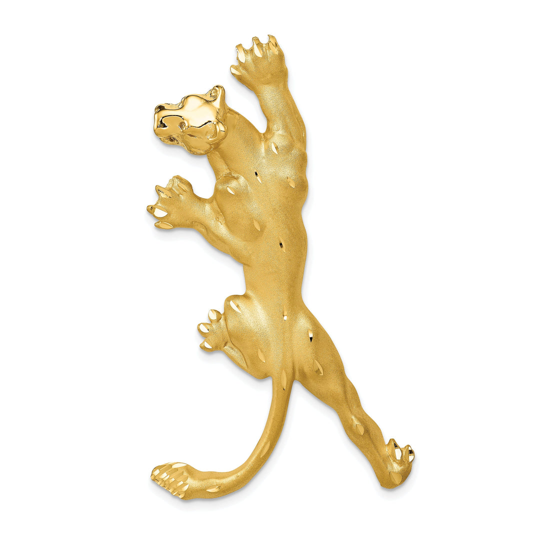 14k Yellow Gold Satin Solid Diamond Cut Polished Finish Panther Charm Pendant