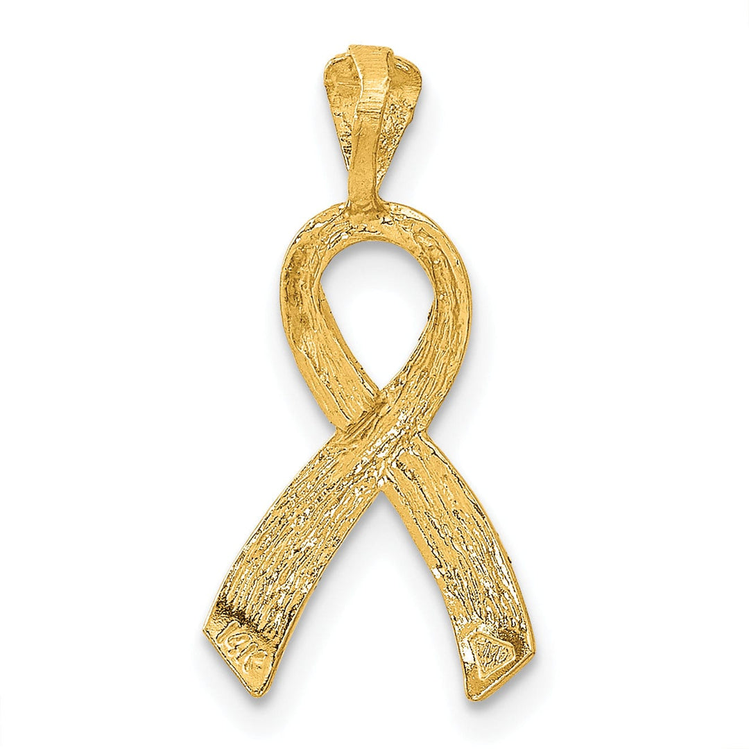 14k Yellow Gold Solid Textured Brushed Diamond Cut Finish Awareness Ribbon Charm Pendant