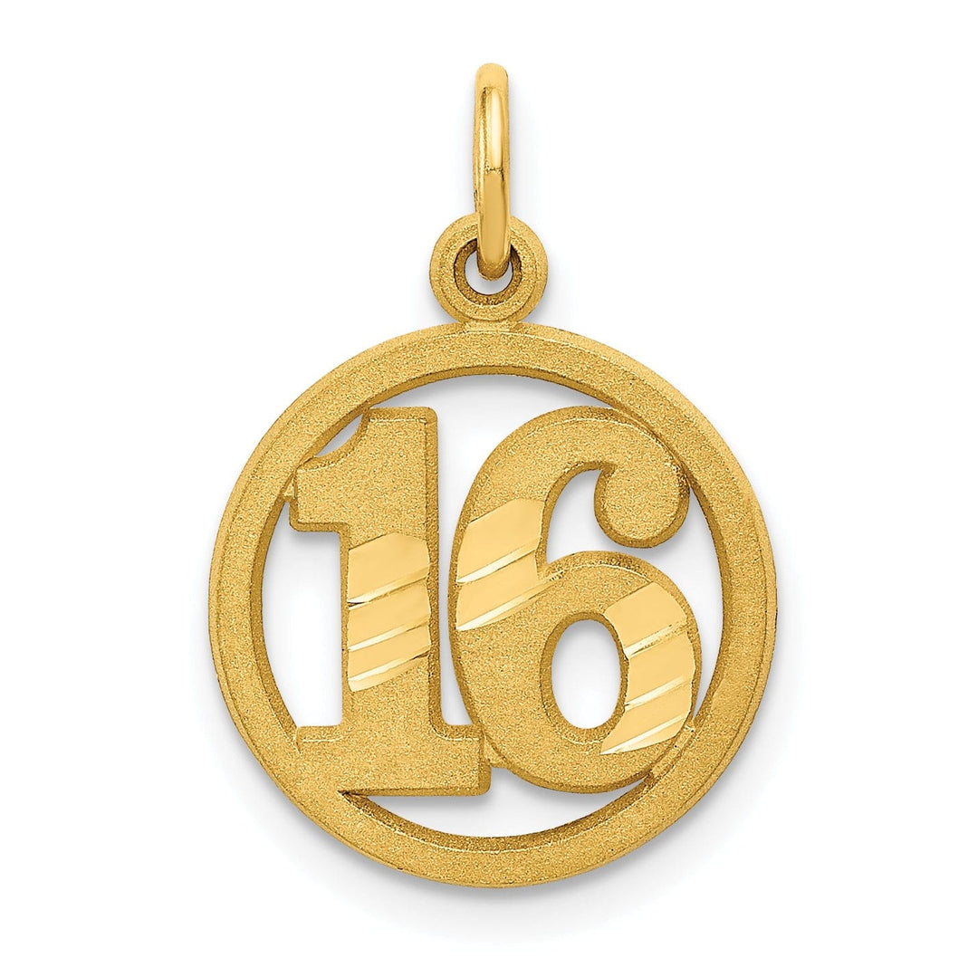 14k Yellow Gold #16 in A Circle Charm Pendant