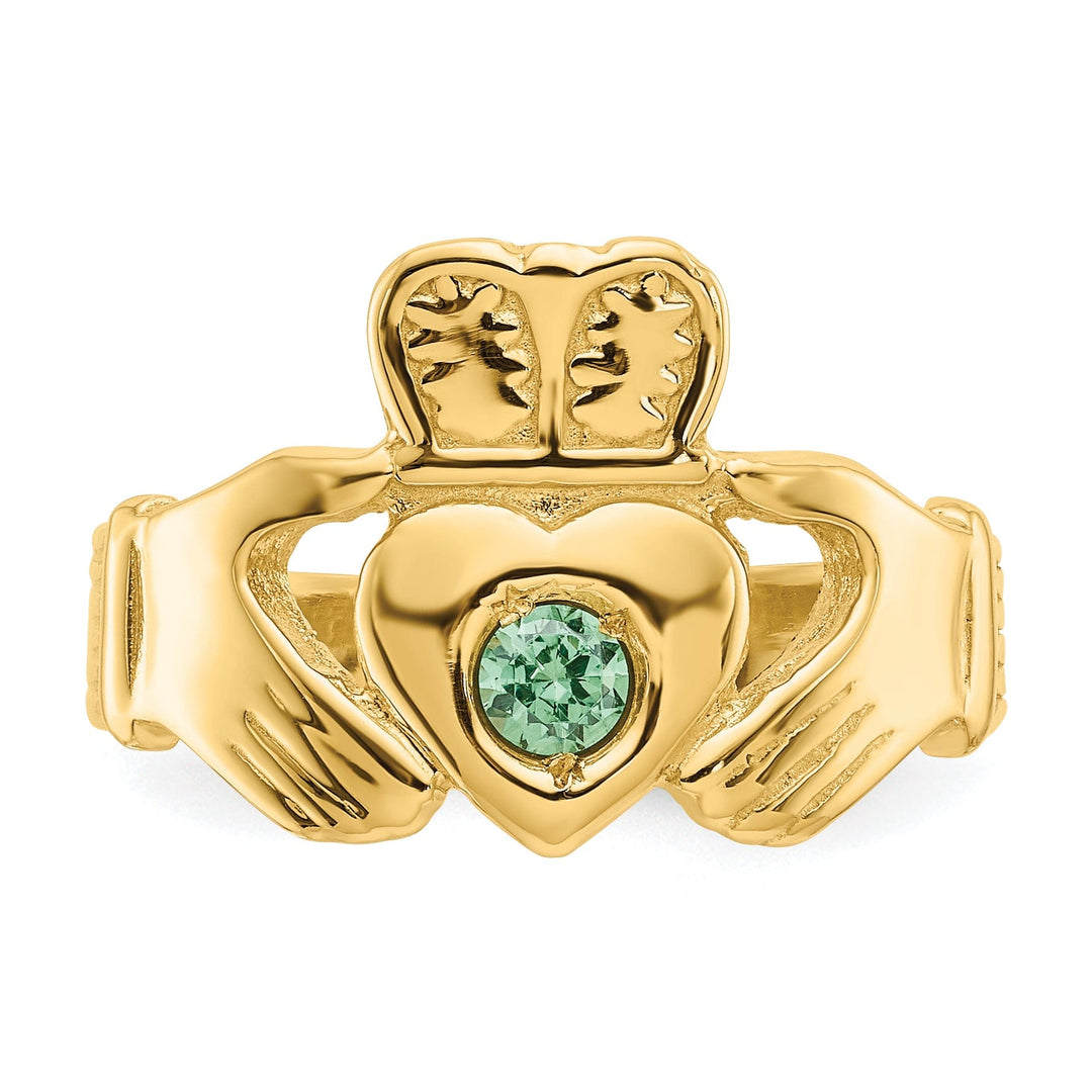 14kt yellow gold ladies claddagh ring with stone