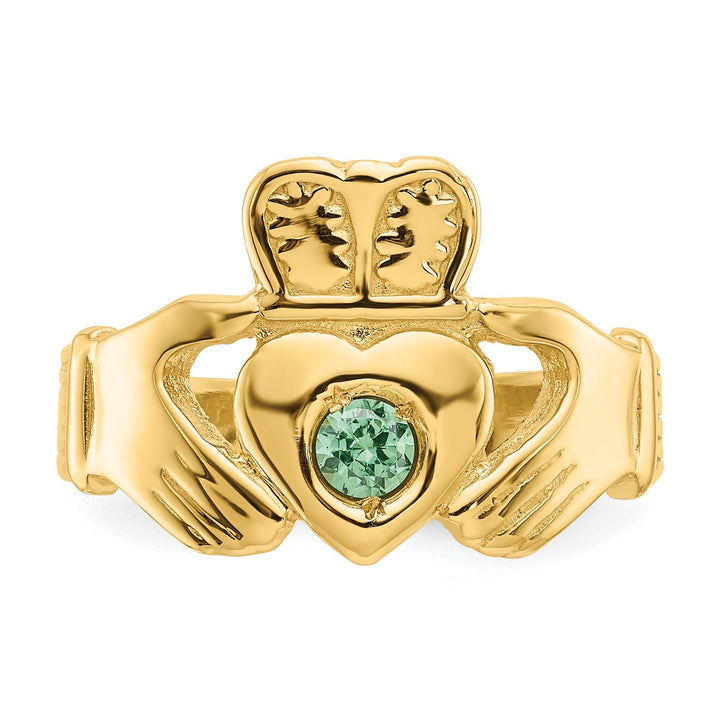 14kt yellow gold ladies claddagh ring with stone