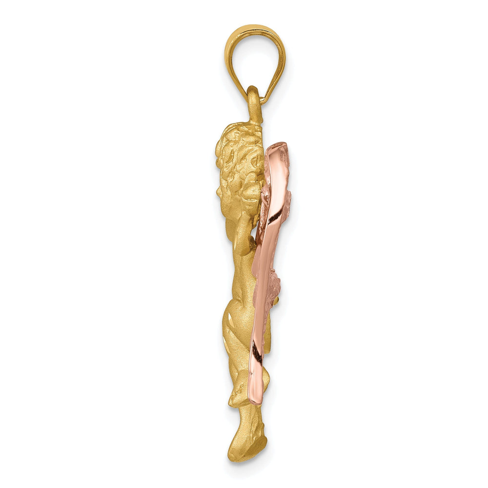14k Two Tone Gold Satin Texture Finish Angel with Wings Pendant