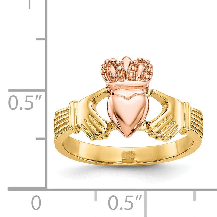 14kt two tone gold ladies claddagh ring