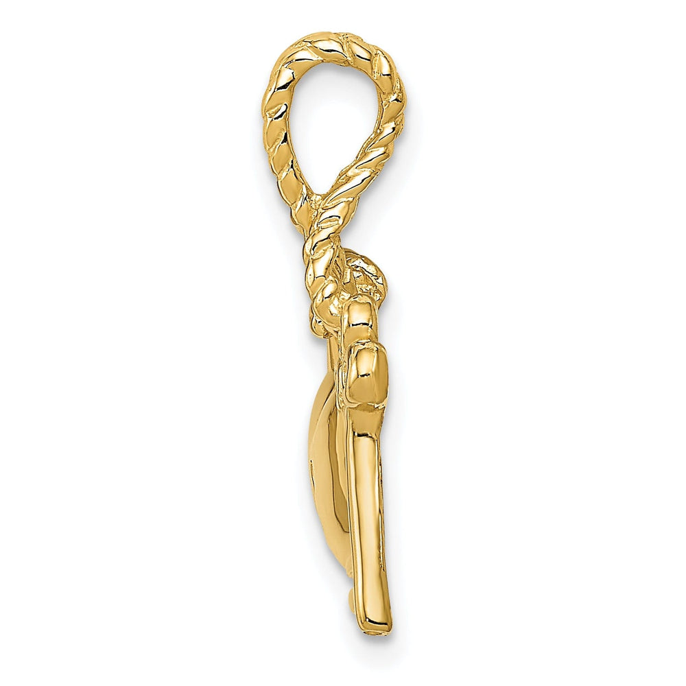 14K Yellow Gold Heart Lock Design with Key Rope Tied to Lock Charm Pendant