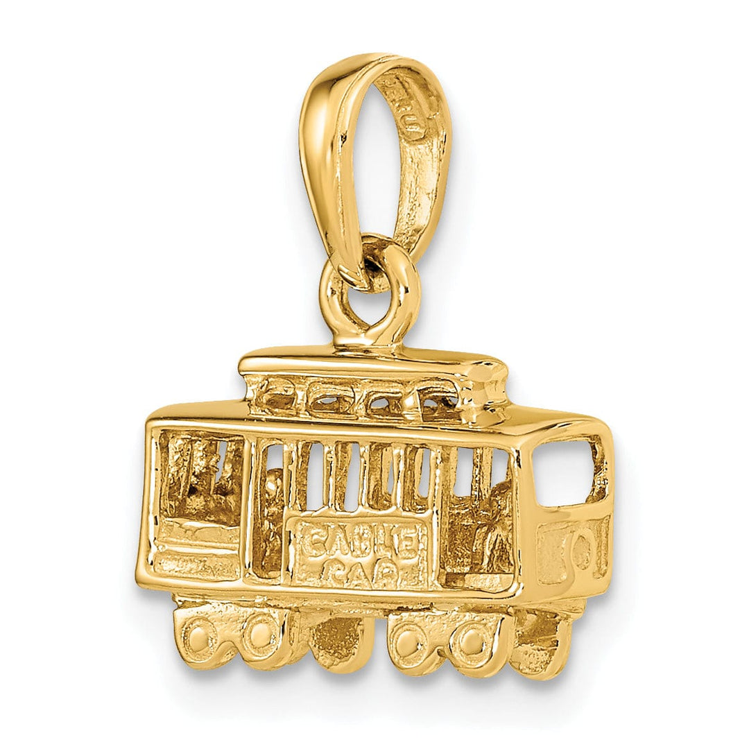 14k Yellow Gold Solid Textured Polished Finish 3-Dimensional Trolley Car Charm Pendant