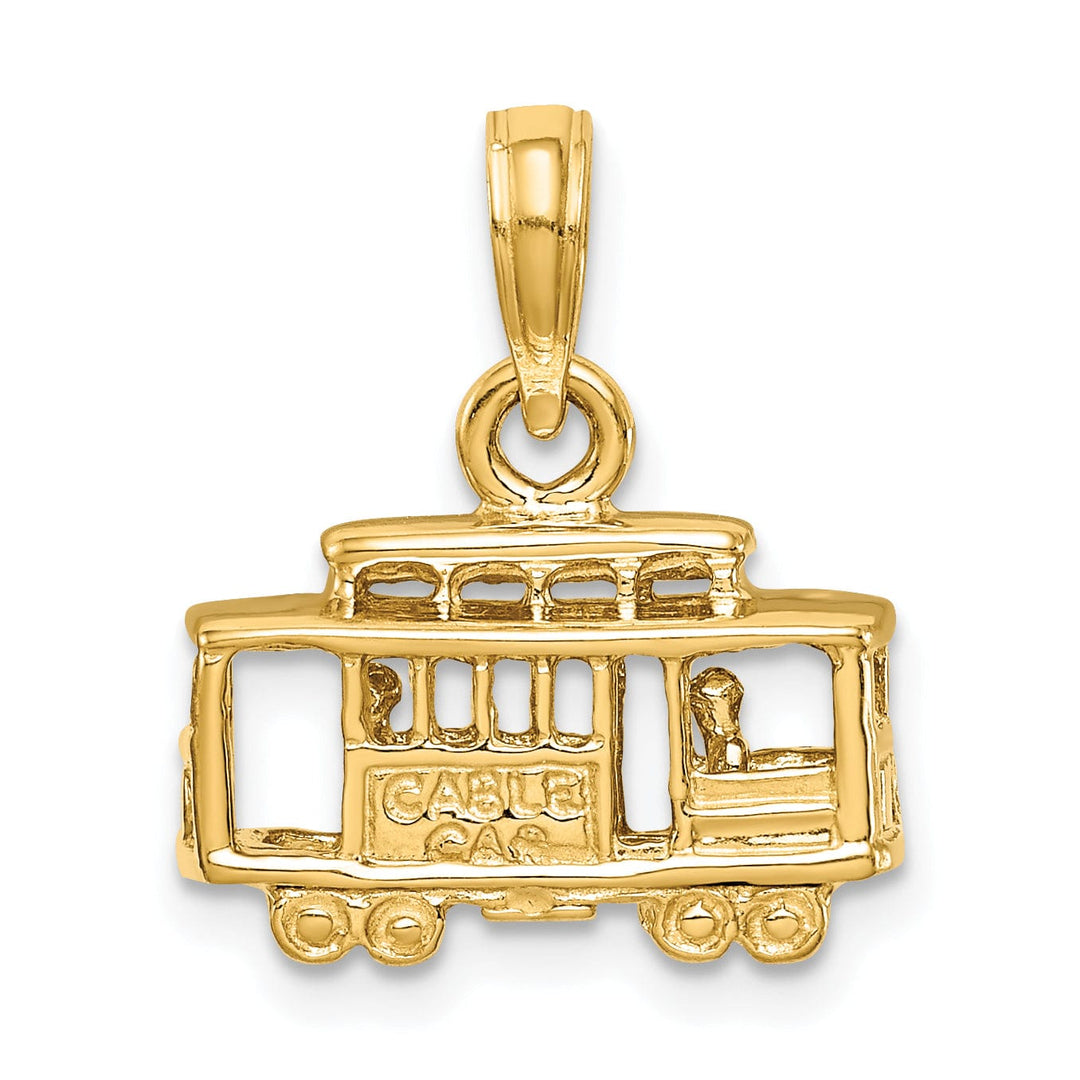 14k Yellow Gold Solid Textured Polished Finish 3-Dimensional Trolley Car Charm Pendant