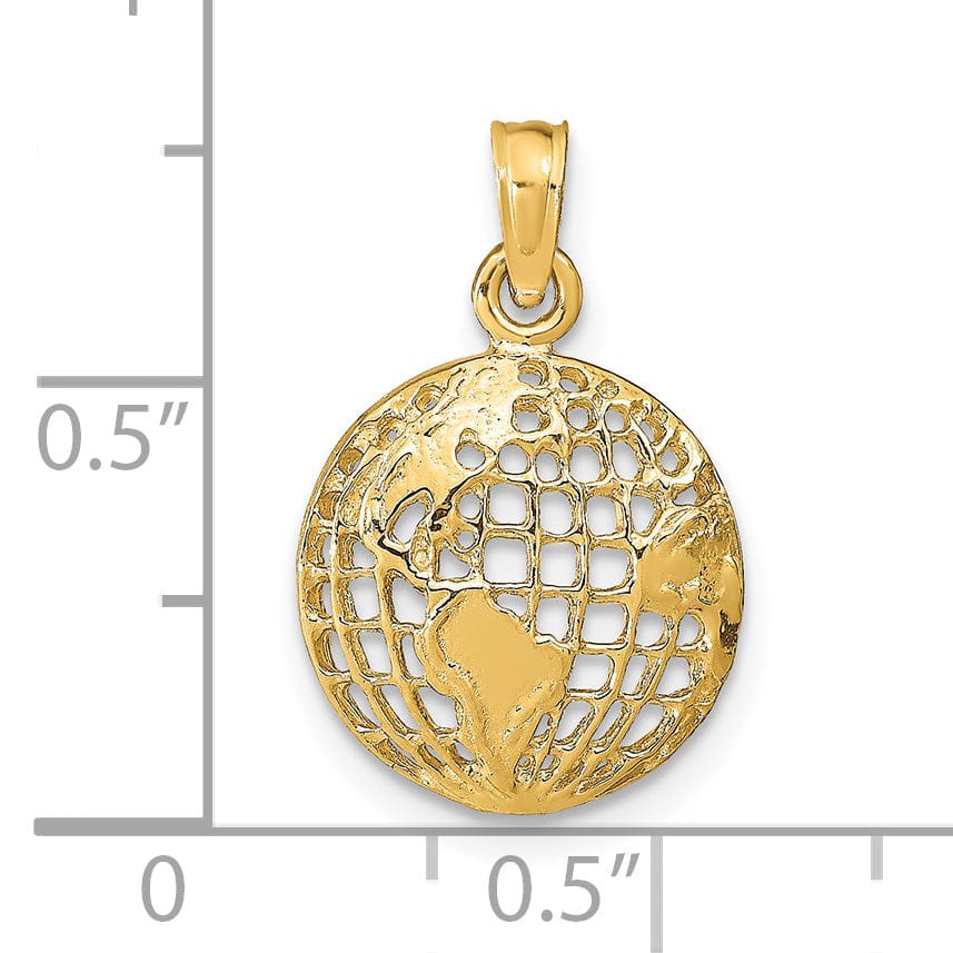 14k Yellow Gold Polished Finished Solid World Globe Charm Pendant