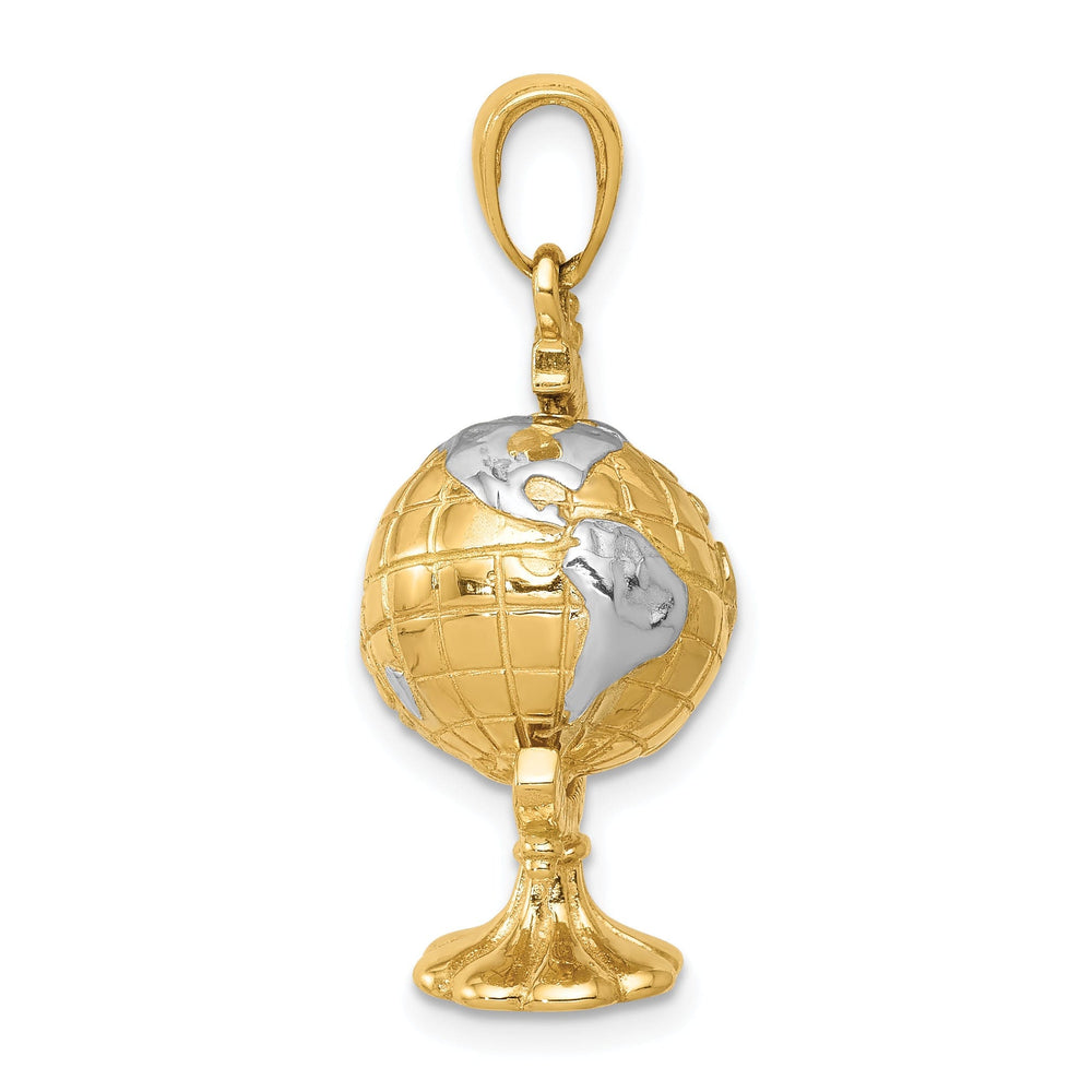 14k Yellow Gold White Rhodium Polished Finished Solid World Globe Charm Pendant