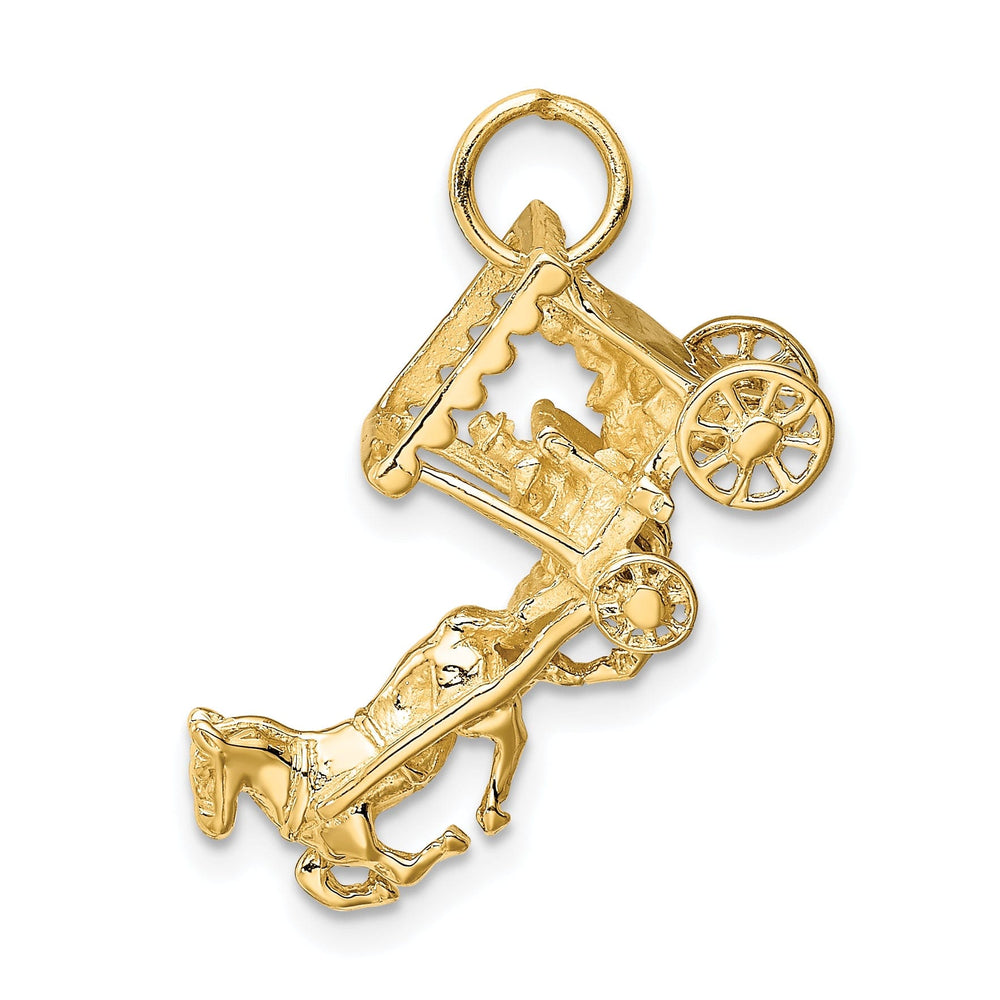 14k Yellow Gold Solid Polished Finish 3-Dimensional Moveable Horse and Carriage Charm Pendant