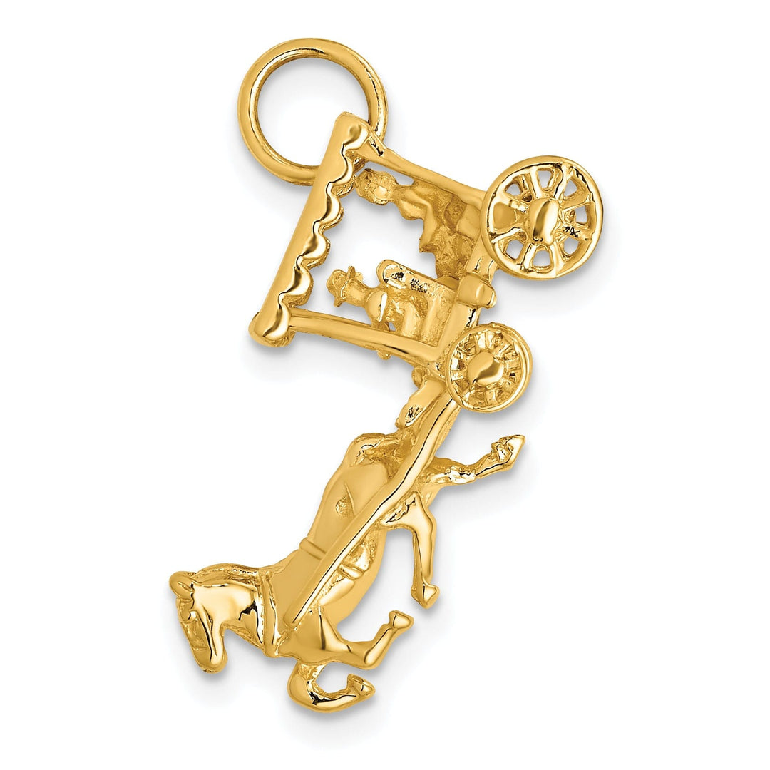 14k Yellow Gold Solid Polished Finish 3-Dimensional Moveable Horse and Carriage Charm Pendant