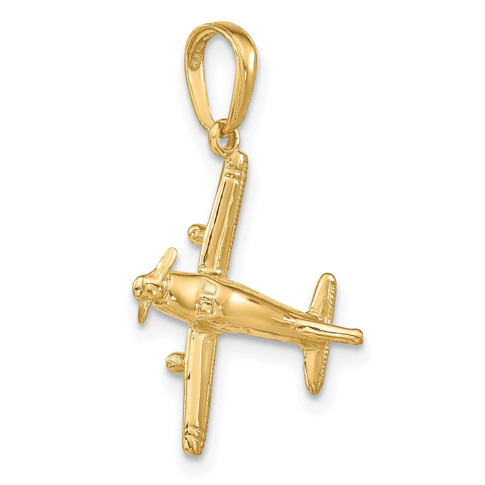 14k Yellow Gold 3-D Low-Wing Airplane Pendant