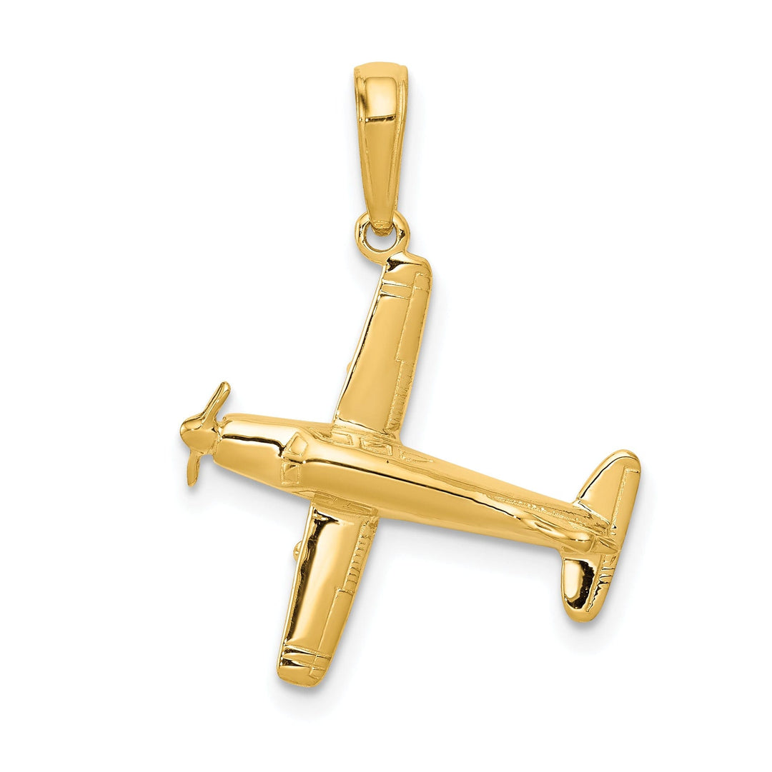 14k Yellow Gold 3-D Low-Wing Airplane Pendant