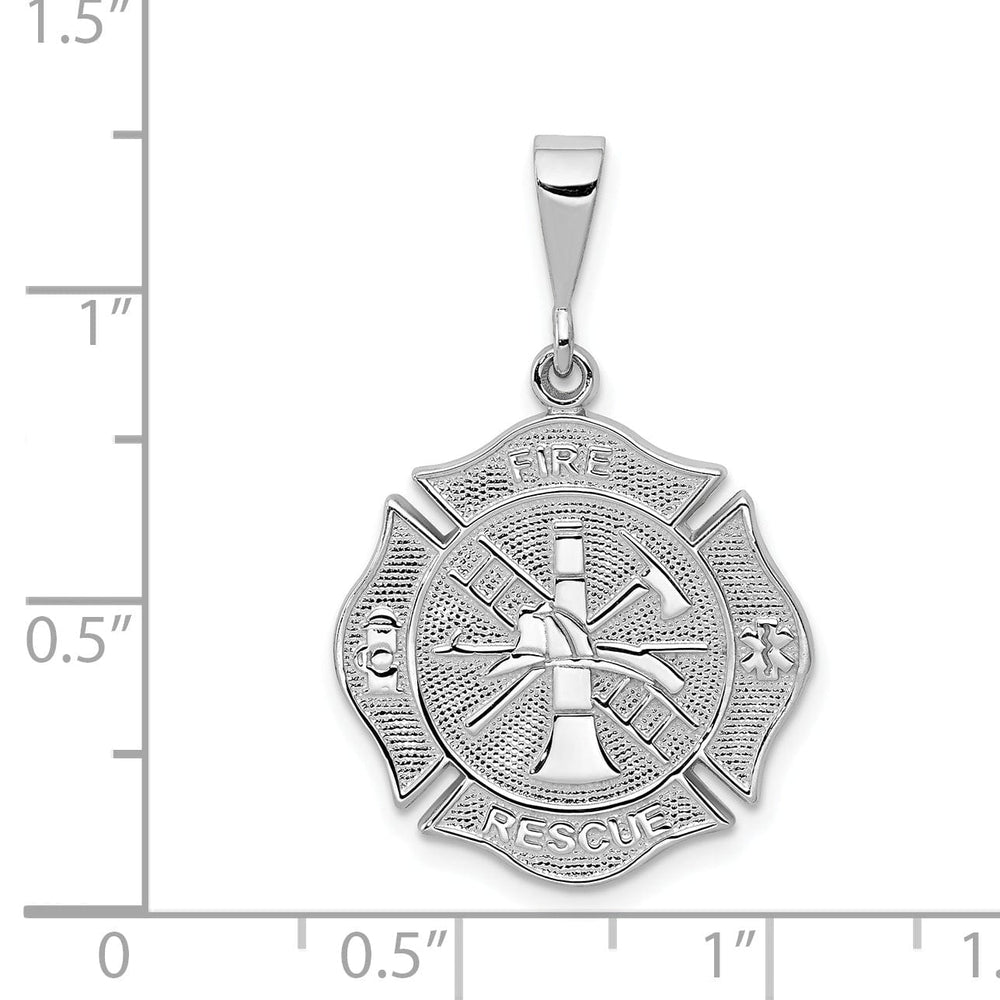 Solid 14k White Gold Fire Rescue Charm Pendant