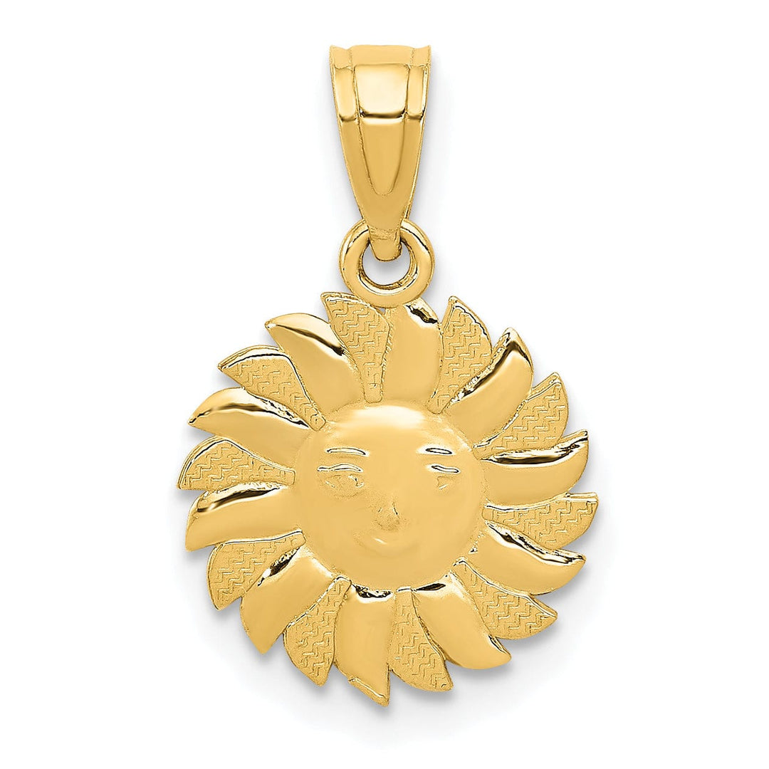 14k Yellow Gold Solid Textured Polished Finish Sun with Face Design Charm Pendant