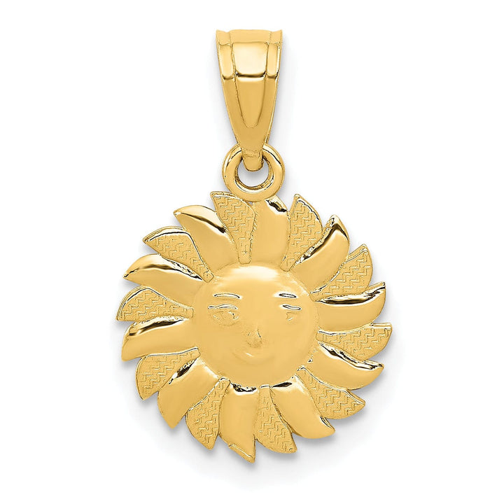 14k Yellow Gold Solid Textured Polished Finish Sun with Face Design Charm Pendant