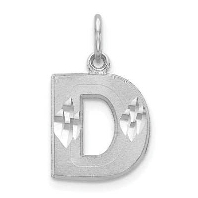 14k White Gold Satin Diamond Cut Finish Letter D Initial Pendant