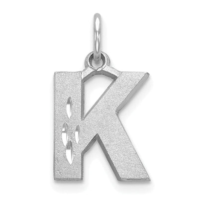 14k White Gold Satin Diamond Cut Finish Letter K Initial Pendant