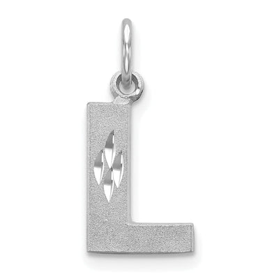 14k White Gold Satin Diamond Cut Finish Letter L Initial Pendant