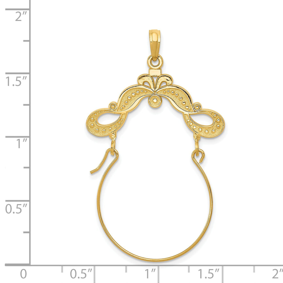 14k Yellow Gold Ribbon Decorated Design Charm Holder Pendant