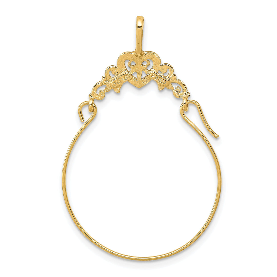 14k Yellow Gold Solid Filigree Heart Design Charm Holder Pendant