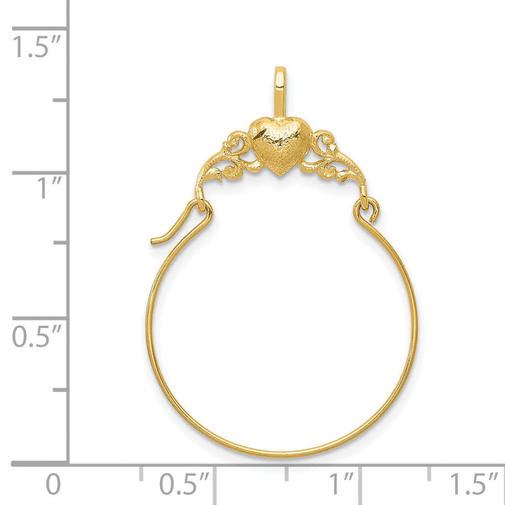 14k Yellow Gold Solid Heart Design Charm Holder Pendant