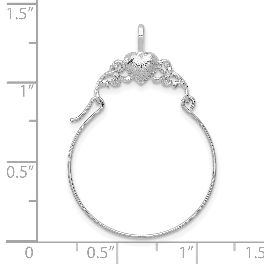 14k White Gold Solid Heart Design Charm Holder Pendant
