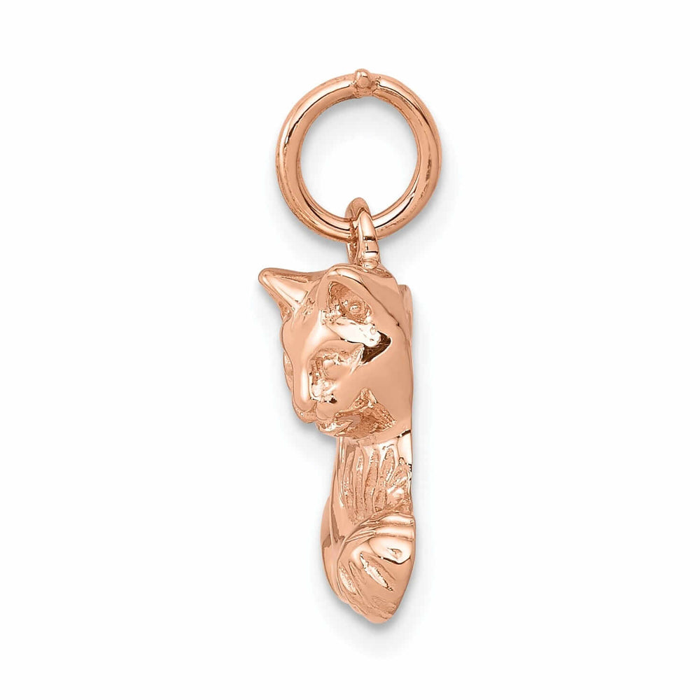 14k Rose Gold Open Back Polished Finish Cat Playing with Ball Design Charm Pendant