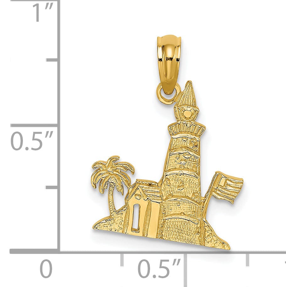 14k Yellow Gold Lighthouse with Flag and Palm Tree Design Charm