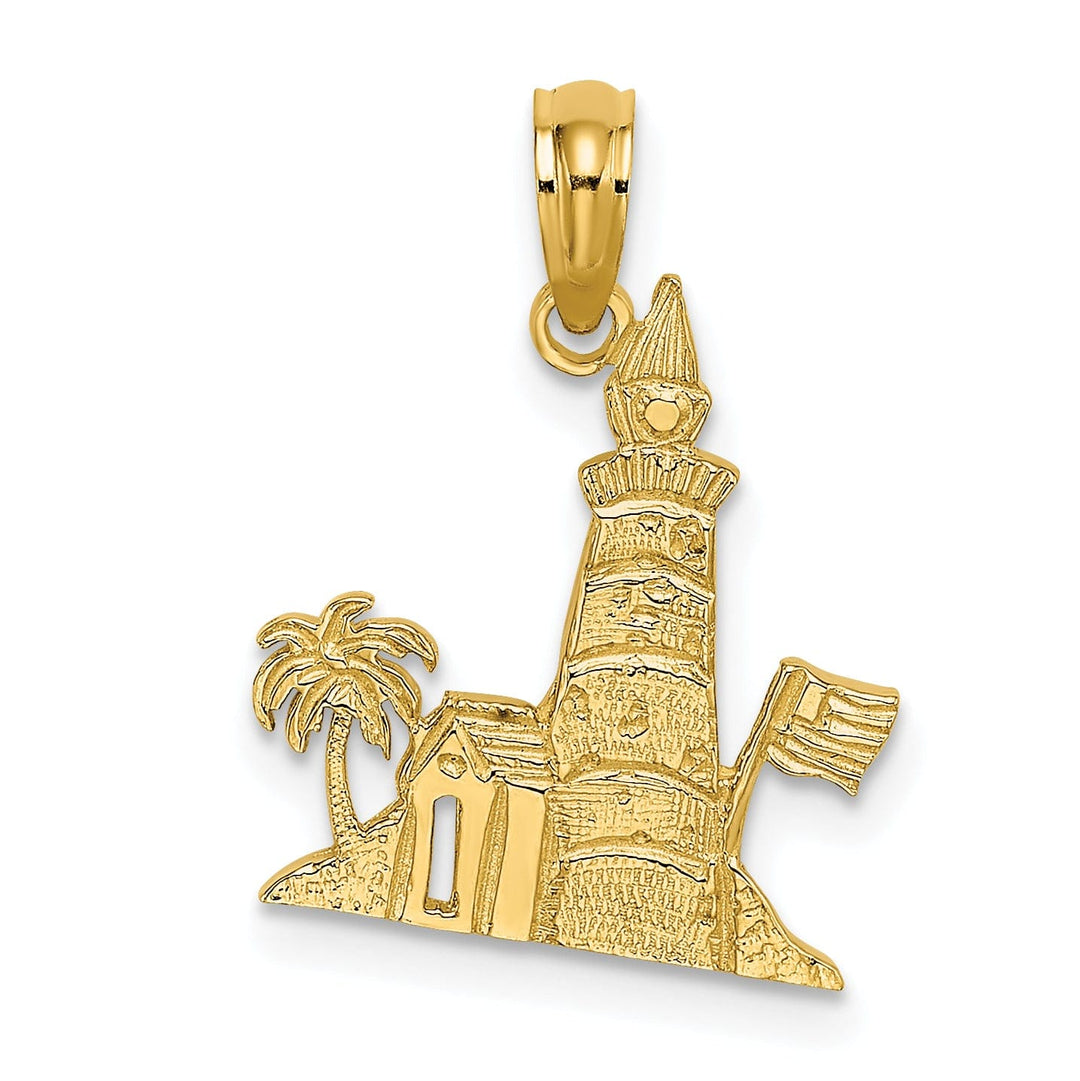 14k Yellow Gold Lighthouse with Flag and Palm Tree Design Charm