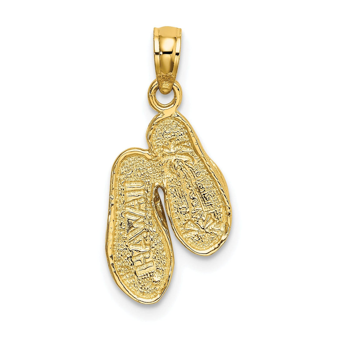 14k Yellow Gold Solid Textured Polished Finish Reversible HAWAII Double Flip-Flop Sandles Charm Pendant